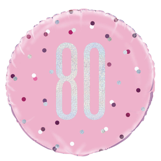 Helium Ballon 80 Jaar Roze 45cm leeg