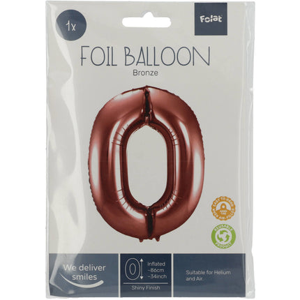 Folie Ballon Cijfer 0 Brons XL 86cm leeg