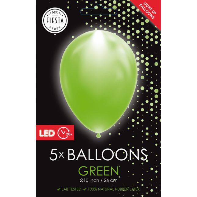 Groene Led Ballonnen 26cm 5st