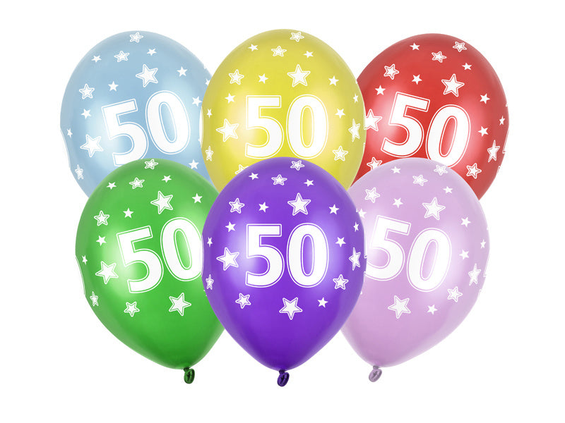 Ballonnen 50 Jaar Gekleurd Metallic 30cm 6st