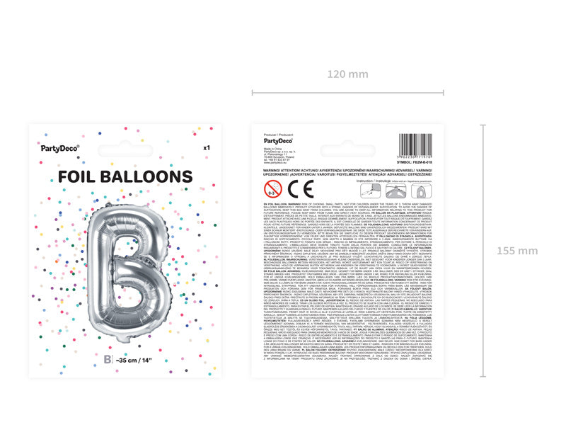 Folie Ballon Letter B Zilver Leeg 35cm