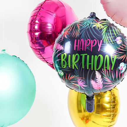 Helium Ballon Happy Birthday Neon Bladeren Leeg 45cm