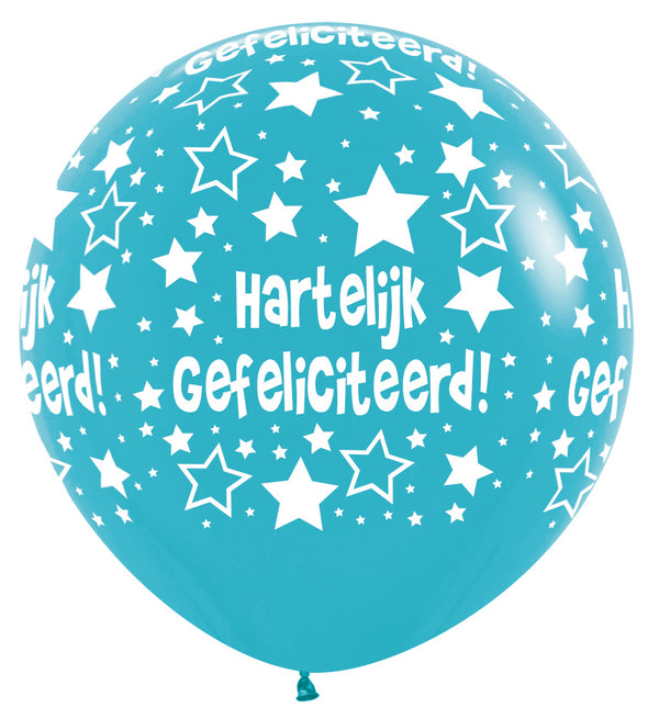 Ballonnen Hartelijk Gefeliciteerd Caribbean Blue 91cm 2st