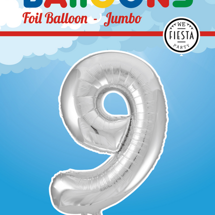 Folie Ballon Cijfer 9 Zilver XL 86cm leeg