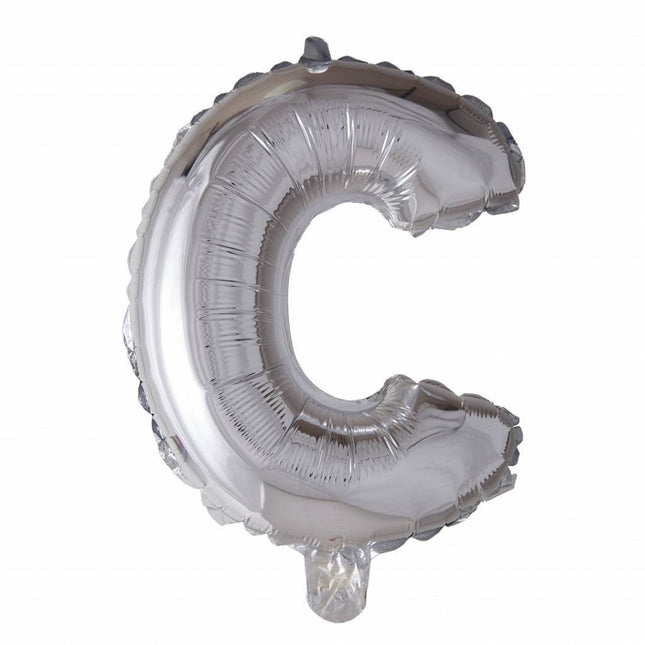 Folie Ballon Letter C Zilver 41cm met Rietje