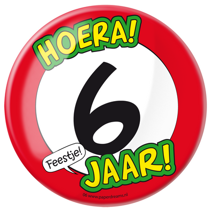 Button 6 jaar Verkeersbord 10,2cm