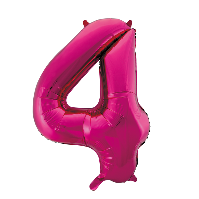 Folie Ballon Cijfer 4 Fuchsia XL 86cm leeg