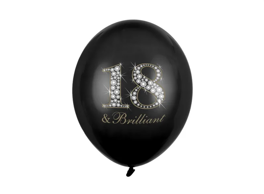 Ballonnen 18 Jaar & Brilliant Zwart 30cm 6st