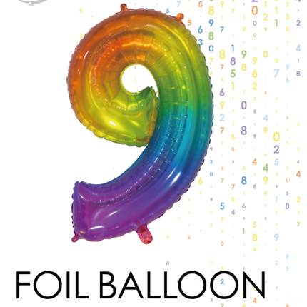 Folieballon Cijfer 9 Regenboog Transparant 66cm