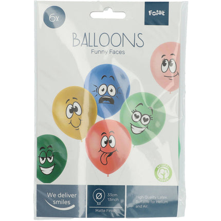 Ballonnen Funny Faces Gekleurd 33cm 6st