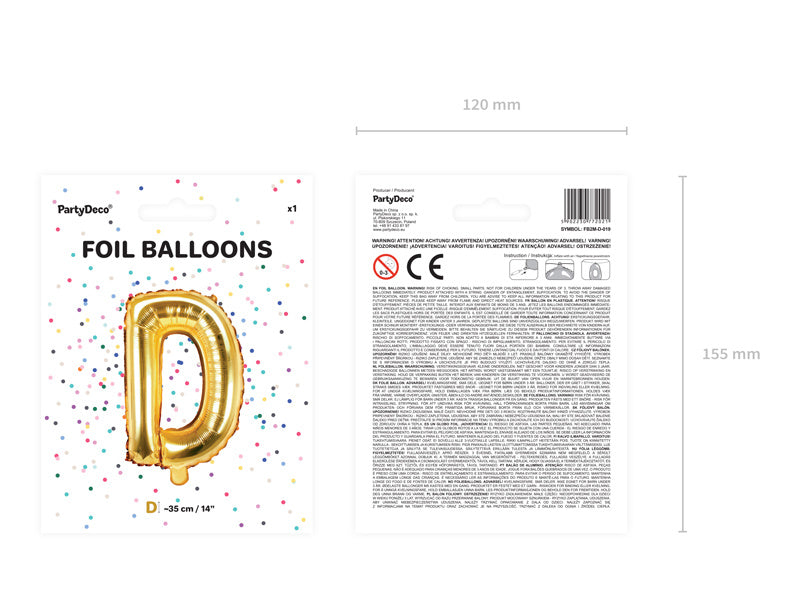 Folie Ballon Letter D Goud Leeg 35cm