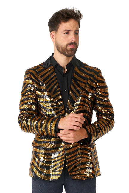 Goud Zwart Tijger Paillet Blazer Heren OppoSuits