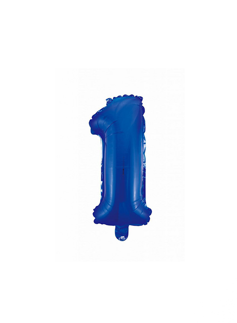 Folie Ballon Cijfer 1 Blauw 41cm met Rietje