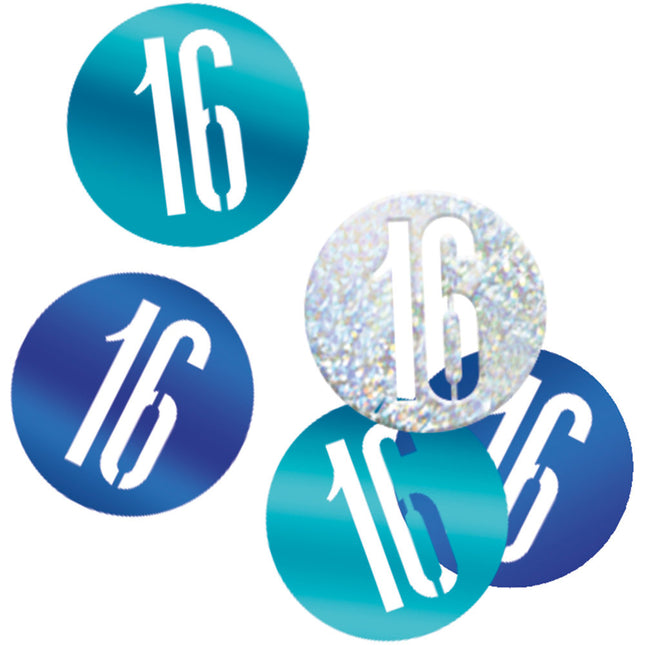 Tafelconfetti 16 Jaar Blauw 14gr