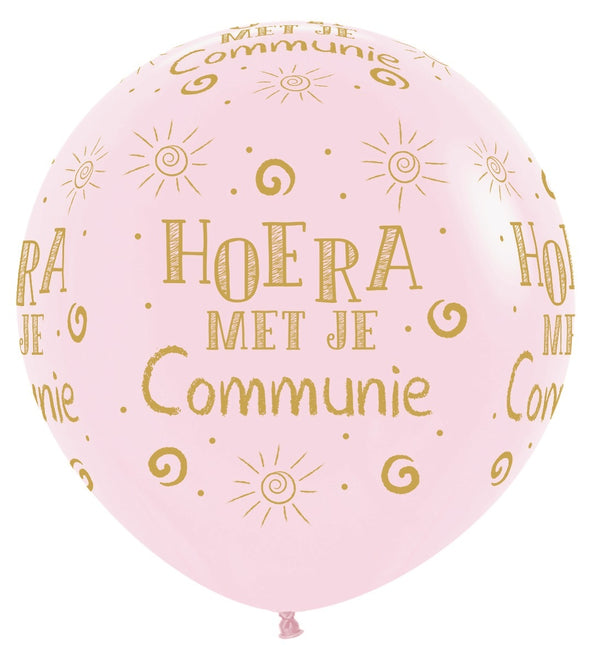 Ballonnen Hoera Met Je Communie Pastel Matte Pink 91cm 2st