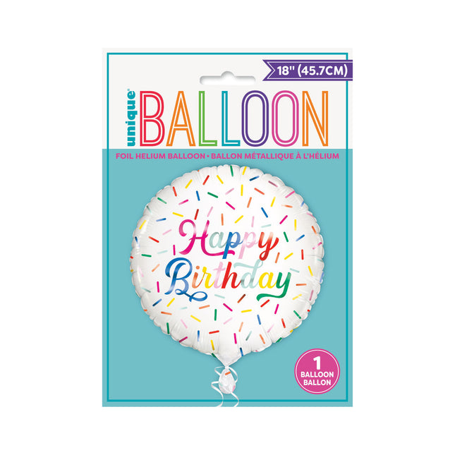 Helium Ballon Happy Birthday hagelslag 45cm leeg