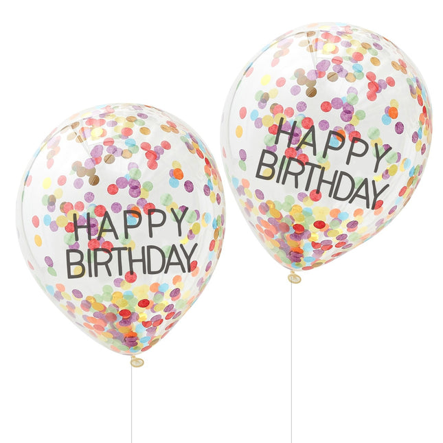 Regenboog Happy Birthday Confetti Ballonnen 30cm 5st