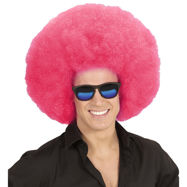 Roze Pruik Afro Extra Groot