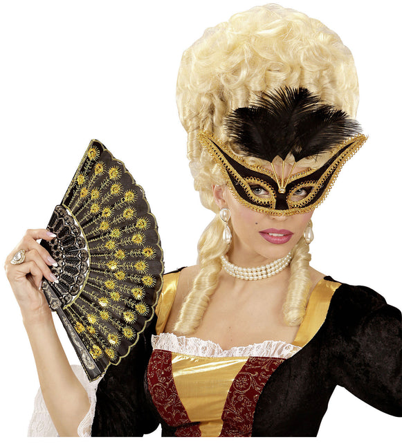 Zwart Gouden Oogmasker Veren