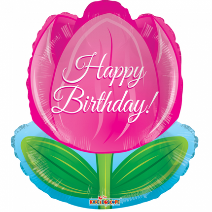 Helium Ballon Tulp Happy Birthday 45cm leeg