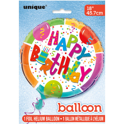 Helium Ballon Happy Birthday Taart Rond 45cm leeg