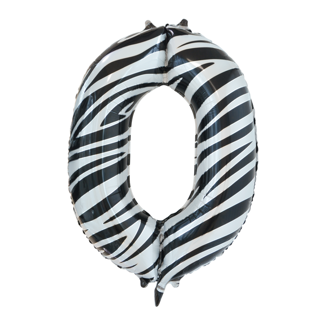 Folie Ballon Cijfer 0 Zebra XL 86cm leeg