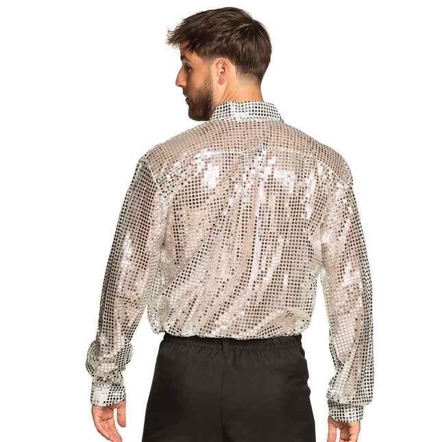 Disco Blouse Zilver Heren Glitter