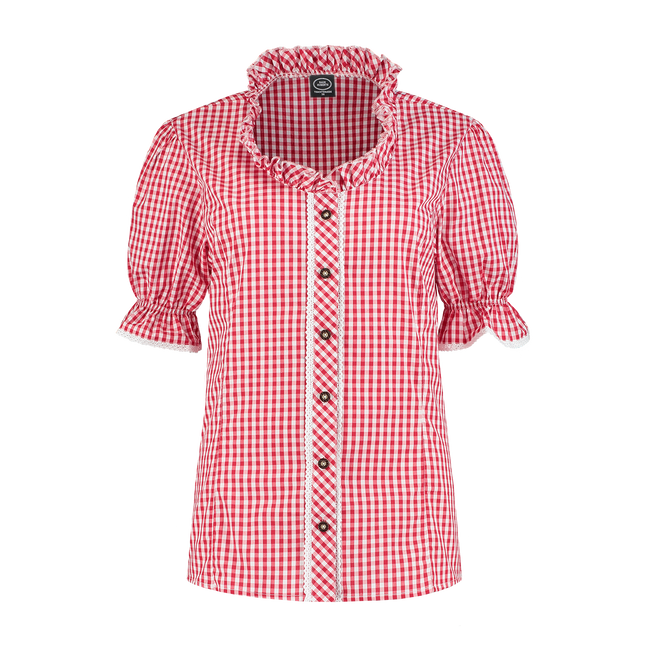 Damesblouse rood-wit ruit, striklint, katoen