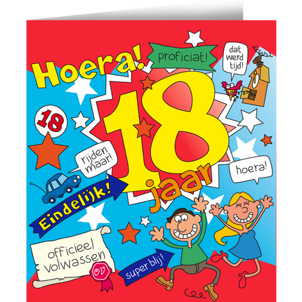 Verjaardagskaart 18 Jaar Cartoon 16,5cm