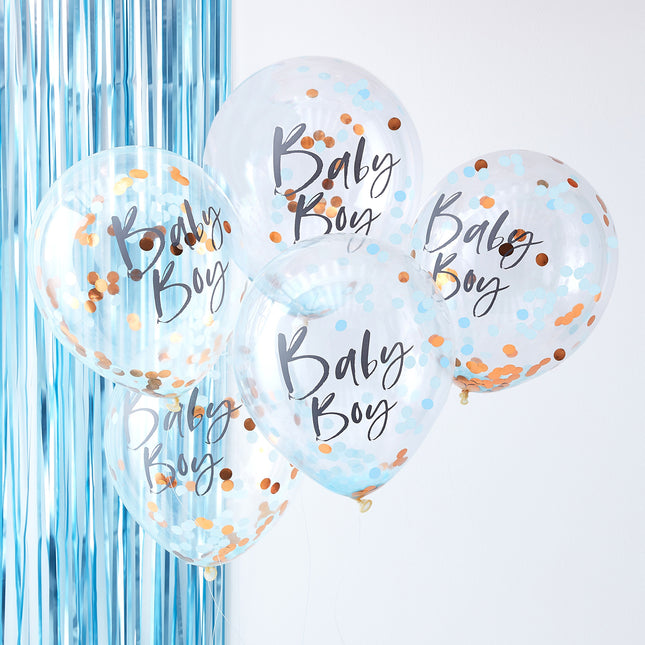 Blauwe Confetti Ballonnen Baby Boy 30cm 5st