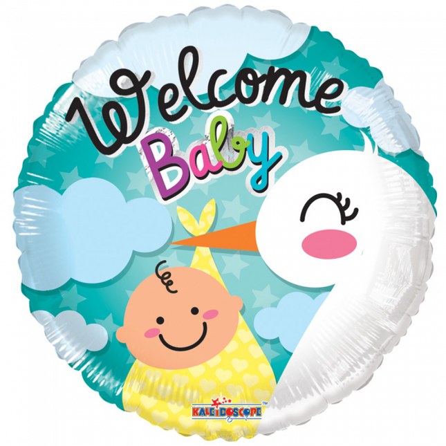 Helium Ballon Geboorte Welcome Baby Ooievaar 45cm leeg