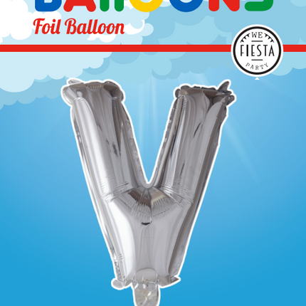 Folie Ballon Letter V Zilver XL 102cm leeg