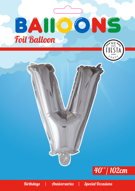 Folie Ballon Letter V Zilver XL 102cm leeg