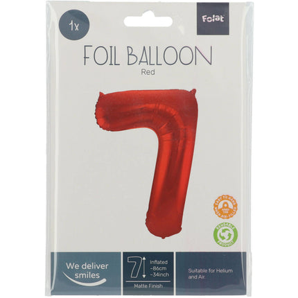 Folie Ballon Cijfer 7 Mat Rood XL 86cm leeg