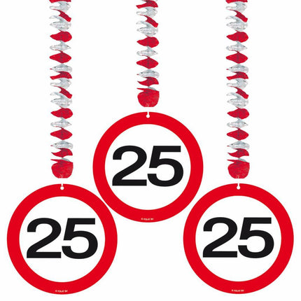 Hangdecoratie 25 Jaar Verkeersbord 75cm 3st