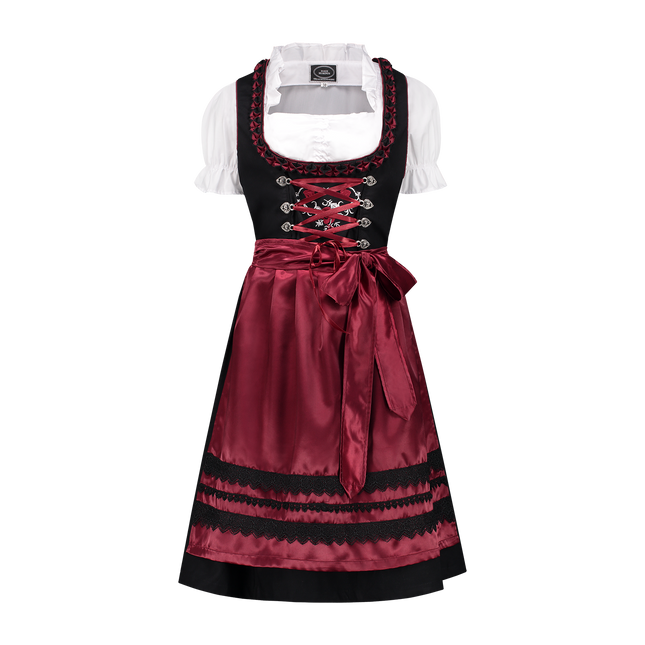 Dirndl zwart-bordeaux rozen borduur