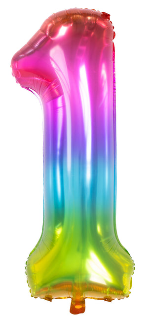 Folie Ballon Cijfer 1 Regenboog XL 81cm leeg