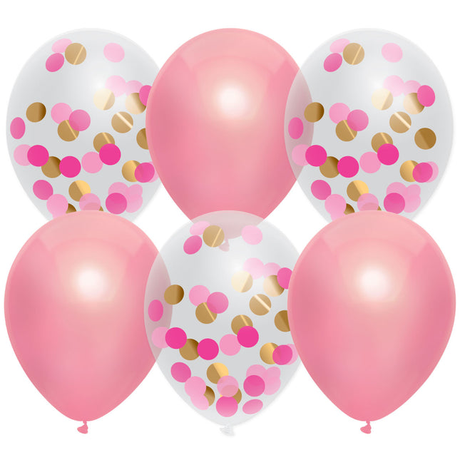 Geboorte Ballonnen Meisje Confetti Roze 30cm 6st