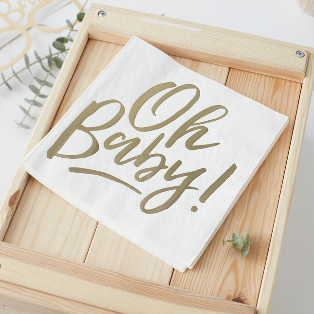 Babyshower Servetten Wit Goud