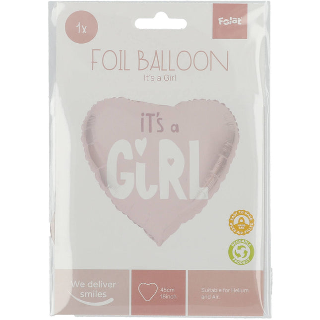 Helium Ballon Hart It'S A Girl Roze Leeg 45cm