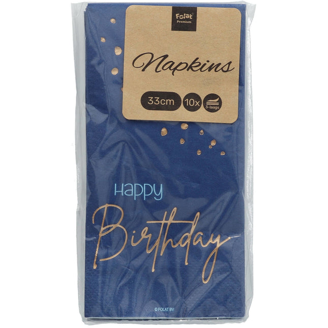 Happy Birthday Servetten Blauw 33cm 10st