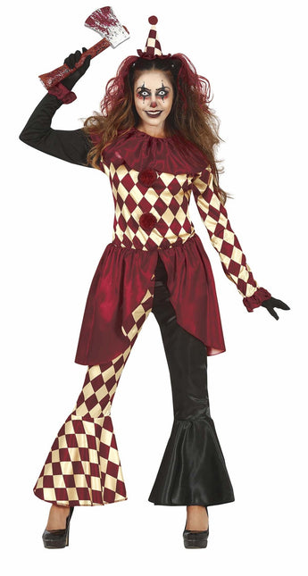 Horror Clown Halloween Kostuum Dames Rood Goud