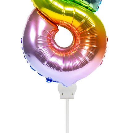 Folie Ballon Cijfer 8 Regenboog 36cm met Stokje