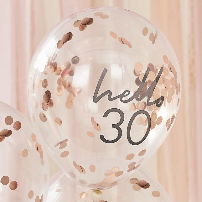 Rose Gouden Confetti Ballonnen 30 Jaar 30cm 5st