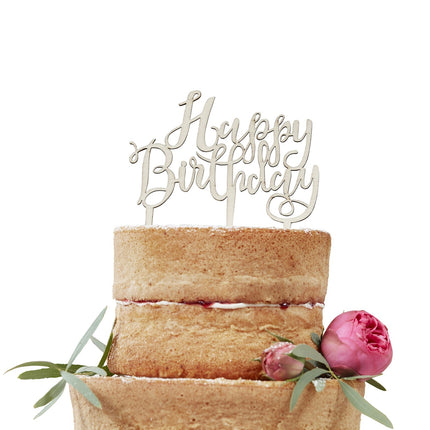 Happy Birthday Taarttopper Hout 12,5cm