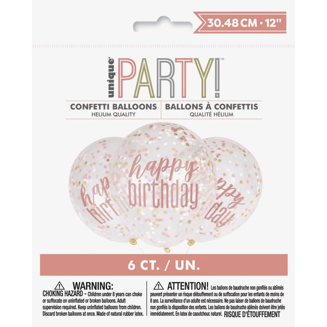 Confetti Ballonnen Happy Birthday Rose Goud 45cm 6st