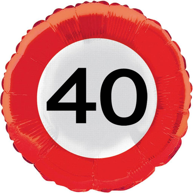 Helium Ballon 40 Jaar Verkeersbord 43cm leeg