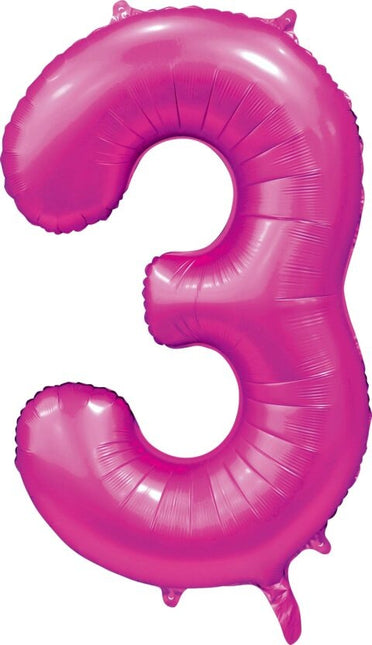 Fuchsia Cijfer Ballon 3 Jaar Glans 86cm