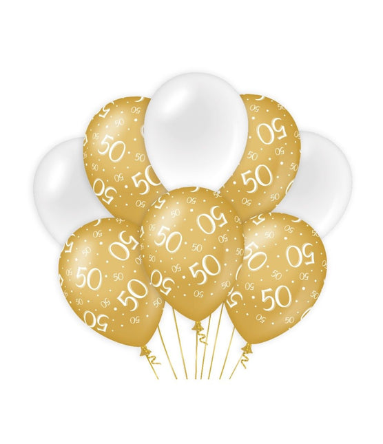 Ballonnen 50 Jaar Goud Wit 30cm 8st