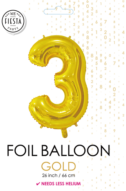 Folieballon Cijfer 3 Goud 66cm